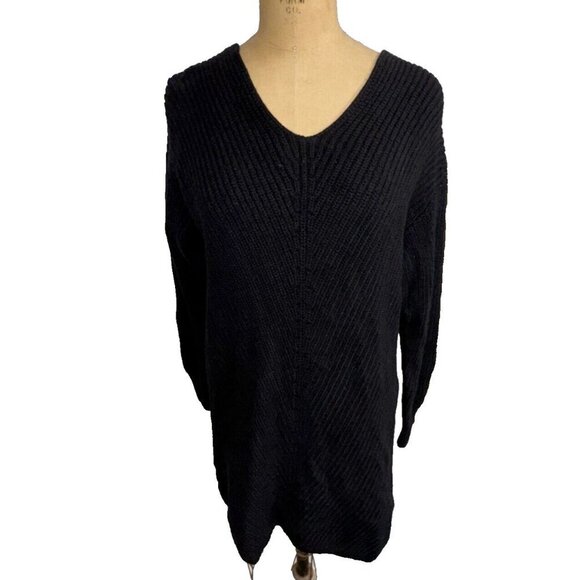 Aritzia Wilfred Sweater Dress Large Cable Knit 100% Merino Wool V Neck Black - Picture 1 of 13